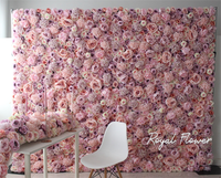 Rojo Blanco 3D Enrollado Tela Flor artificial Panel de pared Seda Peonía Rosa Flores Pared Telón de fondo para la decoración de la boda