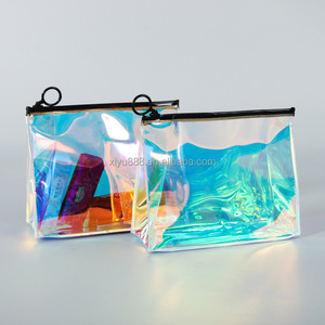 Custom PVC Holographic Tote Bag Iridescent Travel Cosmetic Organizer Waterproof Reusable Bag Wholesale Festival Beach Bag