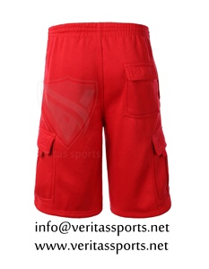 Shorts cargo pour hommes, rouge, taille haute, cordon de serrage, style décontracté, bermuda, tricoté, poches, motif à motifs, polyester/coton, teint en pièce - Product Image 2