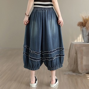 Pantaloni Harem in Denim Sottile a Balcone con Balze a Strati, Stile Francese Chic, Gamba Larga, Taglie Forti, Collezione Estiva 2026 - Product Image 2