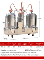 Équipement de distillation en cuivre de 250 L / Distillateur de vodka / Distillerie multifonction avec chauffage électrique pour la production d'alcool
