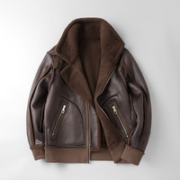 Veste d'hiver en similicuir marron pour hommes, manteau en polaire doublé, blousons de moto en daim et laine d'agneau, blousons de bombardier High Street