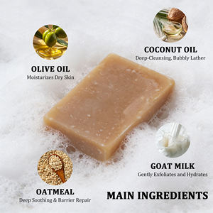 Jabón Artesanal de Leche de Cabra y Avena Natural y Orgánico de Marca Privada, Hidratante, Blanqueador y Control de Grasa para Rostro y Cuerpo, Barra de Baño y Ducha - Product Image 3