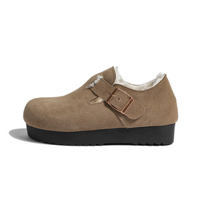 Zapatos Birkenstocks de cuero genuino para mujer, de 6CM suela gruesa, <span class=keywords><strong>botas</strong></span> de nieve de invierno con forro polar, zuecos cálidos Mao que aumentan la altura, mulas - Product Image 6