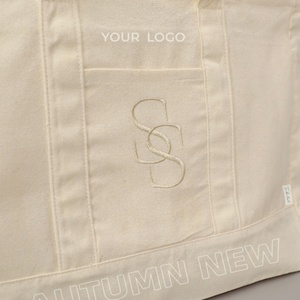 Eco-friendly Hot WholeSale High Quality Custom Organic Cotton Canvas Shopping Tote <b>Bags</b> With Pocket Embroidery Logo - Product Image 2