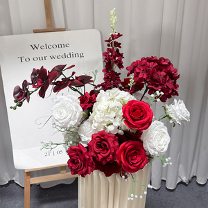 Luxurious Modern Handmade Red White Artificial Floral Arrangement Silk Roses Hydrangeas Orchids for Wedding Table Centerpieces - Product Image 3