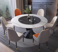 Ensemble de table à manger de luxe en pierre frittée convertible avec 6 chaises, plateau tournant Lazy Susan, base en acier au carbone, moderne, extensible et durable