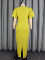 ADR060171 Robe jaune décontractée moulante à manches courtes bouffantes en jacquard avec fente pour l'été