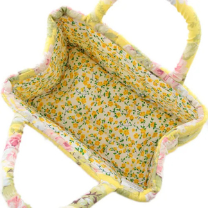 Floral Pattern Handmade Pure Cotton Durable Foldable Waterproof Handbag with Chain Strap and 3L+ Capacity - Product Image 5