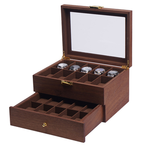 <span class=keywords><strong>Caja</strong></span> de reloj <span class=keywords><strong>20</strong></span> de madera de nogal Vintage antigua de moda 10 cajas organizadoras de almacenamiento de joyas de reloj con cajón - Product Image 3