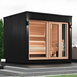 Cabine de sauna extérieur en cèdre au design <span class=keywords><strong>nordique</strong></span> moderne personnalisé 6KW poêle électrique en cèdre rouge ioniseur d'oxygène à vapeur humide en bois massif rapide - Product Image 1