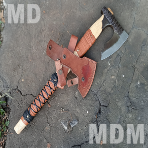 Hache en acier inoxydable forgée à la main de style viking utilisation extérieure hachette en acier au carbone damas avec poignée en frêne outil industriel de bricolage - Product Image 1