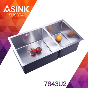 Évier sous plan en acier inoxydable 304 à double bac 7843U2 pour cuisine, lavage de vaisselle et de légumes, finition brossée mate - Product Image 2
