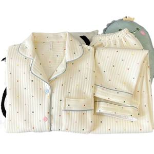 ชุดนอนผ้าถักลายจุดสำหรับผู้หญิง ฤดูใบไม้ร่วง ฤดูหนาว ผ้าหนานุ่ม อุ่นสบาย เอวยางยืด - Product Image 5