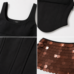 A&J Custom Logo OEM ODM Manufacturer Wholesale Private Label Square Neck Corset Top Sequin Mini Skirt <b>Set</b> Women OEKO-TEX BSCI - Product Image 2