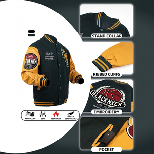 Veste de baseball de haute qualité avec logo personnalisé, col montant, style streetwear, logo sur le devant, broderie chenille OEM, unisexe - Product Image 4