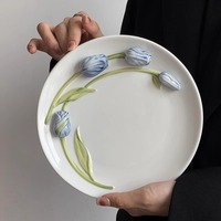 Tasse en céramique tulipe en relief peint à la main Ins Style tasses à café et soucoupes ménage créatif tasse à eau et assiette