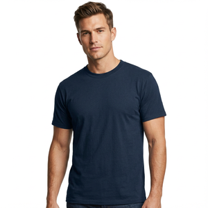 Camiseta de Lona Ecológica Unisex de Alta Calidad con Logotipo Personalizado, Transpirable, de Algodón Premium, Azul Marino, Manga Corta, Cuello Redondo - Product Image 3