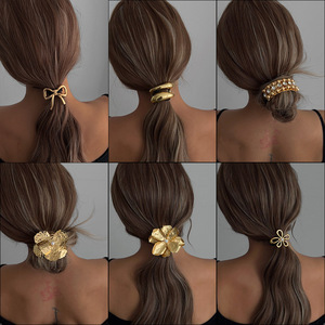Accesorios para el cabello de aleación de joyería de estilo de fiesta para mujer de alto sentido con cola de caballo de explosión Anillo para el cabello lazo de moda y banda de goma - Product Image 1