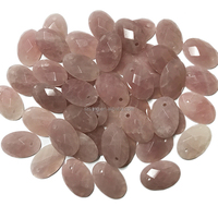 Perles ovales en quartz rose facetté avec trou poli pour la fabrication de bijoux