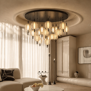 Round Base Multi Light Glass Pendant Chandelier Ribbed Glass Globe Cluster Pendant Light For Living Room - Product Image 1