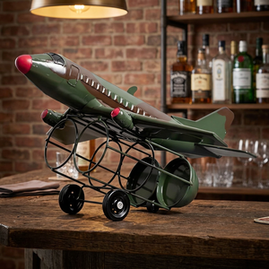 Porte-vin en métal vintage en forme d'avion, capacité de 10 à 19 bouteilles, décoration de meubles pour la maison - Product Image 1