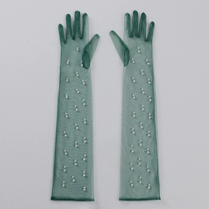 Nouveaux Gants Longs en Dentelle Noire Sexy pour Femme avec Perles et Tulle Blanc, Gants Vintage pour Mariage et Robe de Mariée - Product Image 6