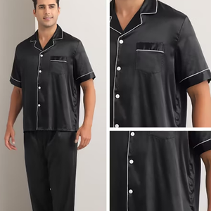 Conjunto de Pijama Suave para Hombre, Hecho a Medida, Satinado, Transpirable y Brillante, Conjunto de Pijama de Dos Piezas para Hombre, Ropa de Dormir de Color Sólido para Verano - Product Image 4