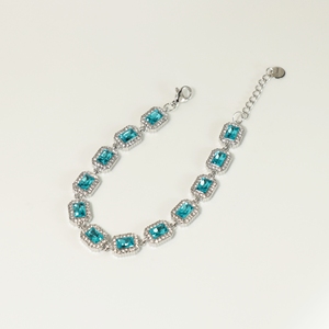 Stainless Steel Aqua Blue Rectangle CZ Halo Tennis <b>Bracelet</b> Women Sparkling <b>Crystal</b> Adjustable <b>Bracelet</b> Fashion Jewelry - Product Image 2