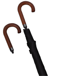 Parapluie d'affaires semi-automatique de 25 pouces à manche en bois massif, parapluie de golf, parapluie à poignée droite imprimé du logo - Product Image 1