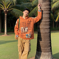Sweat à capuche tissé surdimensionné personnalisé pour homme, style rappeur, motif anime décontracté, en polyester/coton teint en fil, collection printemps
