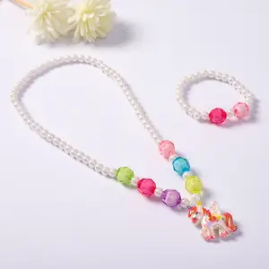 New Children's Jewelry Set Pearl Acrylic Single Pearl Pendant Necklace Cartoon Pendant Kids Chunky necklace Jewelry Set