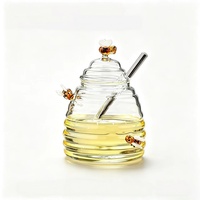 Pot à miel créatif en verre borosilicate en forme d'abeille avec cuillère intégrée 280ml 500ml, rangement de cuisine, cadeau, logo personnalisé, hermétique