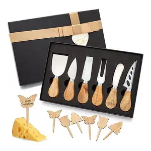 6-Pieces Luxurious Stainless Steel Cheese Knife with Wood Handle with wood cheese markers