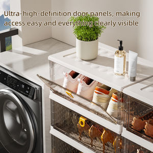 صندوق أحذية بلاستيكي قابل للطي بالجملة، خزانة تخزين أحذية رياضية قابلة للتكديس، شفاف بثلاث طبقات - Product Image 3