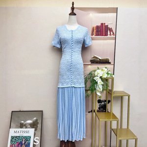 <span class=keywords><strong>Abito</strong></span> Estivo da Donna 26 Nuovo, Lavorazione Artigianale Pesante, Perline, Vintage, Elegante, Effetto Snellente, Girocollo, con Inserti, Pieghettato, <span class=keywords><strong>in</strong></span> <span class=keywords><strong>Maglia</strong></span>, Vita Elastica - Product Image 1