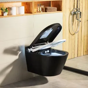 Moderno lusso appeso a parete bagno europeo in ceramica intelligente automatico wc nero sospeso wc intelligente