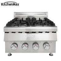 Cuisinière à gaz à 4 brûleurs en acier inoxydable KitchenMax pour hôtel, restaurant, équipement de cuisine de table, puissance 20 kW, gaz naturel/GPL