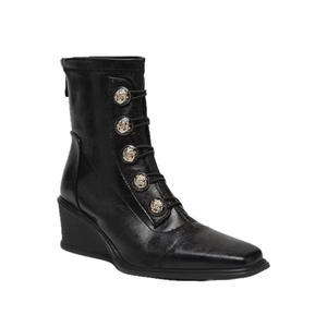 Botas de Cuero Genuino con Plataforma y Tacón de Cuña, Estilo Retro, para Mujer, Estilo Británico, Emblema Metálico, Chic, Casual - Product Image 5
