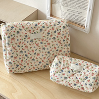Offre Spéciale Vintage Fleur Velours Côtelé Pochette À Fermeture Éclair Trousse De Maquillage Trousse De Toilette Cosmétique avec Logo Imprimé Personnalisé