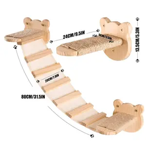 Scaffali per gatti a parete con piattaforma resistente durevole gradini da parete in legno fatti a mano gatti scalatore albero mensola scala a ponte per gatti