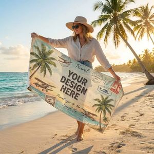 Serviette de plage en coton personnalisée, super absorbante, douce, sans sable, avec logo - Product Image 1