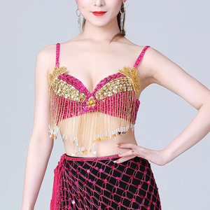 Hauts de danse du ventre pour femmes <span class=keywords><strong>en</strong></span> polyester avec paillettes scintillantes, pour festival de <span class=keywords><strong>musique</strong></span>, soirée <span class=keywords><strong>en</strong></span> boîte de nuit, vêtements de scène pour Halloween, avec des glands perlés - Product Image 6