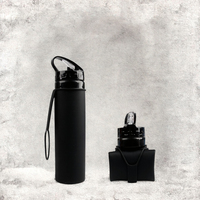 Bouteille de sport pliable en silicone LFGB 600 ml, anti-fuite, avec bouchon à boire directement, écologique, résistante à l'ébullition, idéale pour les voyages et la salle de sport