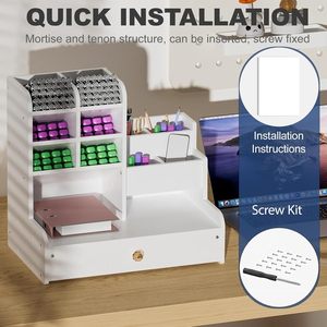 Support de rangement pour stylos de bureau, 4 niveaux, en composite bois-plastique, organisateur de bureau pour étudiants avec tiroir, boîte à papeterie - Product Image 4