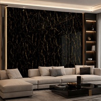 WYRAX Panneau mural pour télévision résidentielle, surface lisse, panneau mural multimédia, marbre noir doré, feuille de marbre PVC, 5 mm, 1220x2440 mm