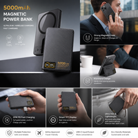 Batterie externe portable haute capacité 5000 mAh PD20W en alliage d'aluminium Li-Polymère avec charge magnétique sans fil et sortie Type-C à charge rapide