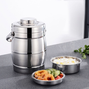Drum Shape 3 Layer <b>Round</b> Lunch <b>Box</b> Thermal Food Carrier Tiffin Stainless Steel Food Packaging Takeaway Food Container Color <b>Box</b> - Product Image 1