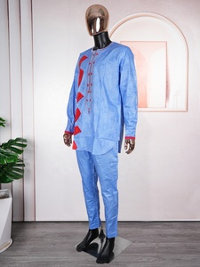 Vêtements africains en gros pour <span class=keywords><strong>homme</strong></span>, ensembles traditionnels <span class=keywords><strong>Agbada</strong></span> 2 pièces, pantalon Thobe bleu, Bazin Riche brodé, costumes de mariage et de fête - Product Image 3