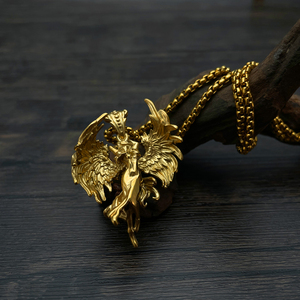 Collier pendentif ailes larges en acier inoxydable plaqué or 18 carats, design tendance, ange gardien, vintage, pour homme, bijoux - Product Image 4